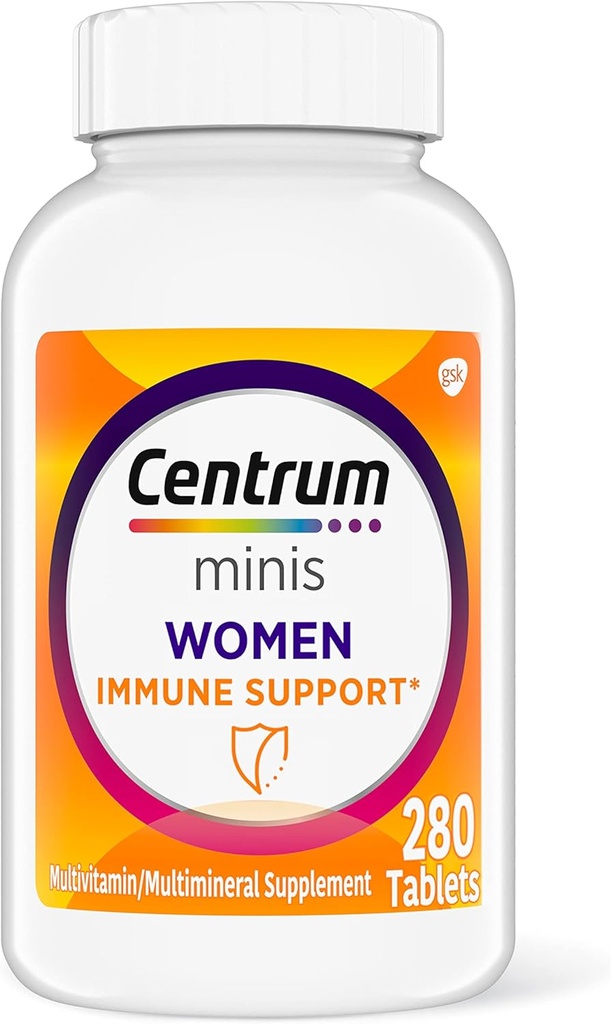 Centrum Minis Women's Daily Multivitamin for Immune Support with Çinko and Vitamin C, 280 Mini Tablet, 140 Day Supply
