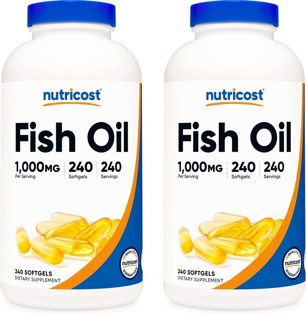 Nutricost Fish Oil 1000 mg (560 mg of Omega-3), 240 Softgels (2 Şişe)