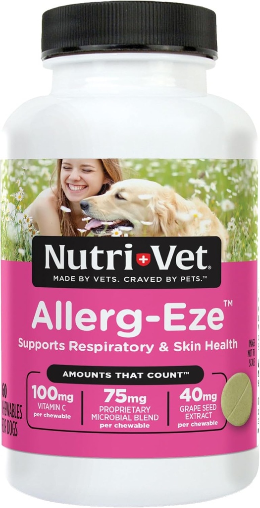 Nutri-Vet Allerg-Eze Chewables for Dogs, Antioksis & Omega-3 Fatty Asits, Anti Allergy Relief Supplement, Supports Skin, Coat & Respiratory Health, 60 Count & Respiratory Health, 60 Count