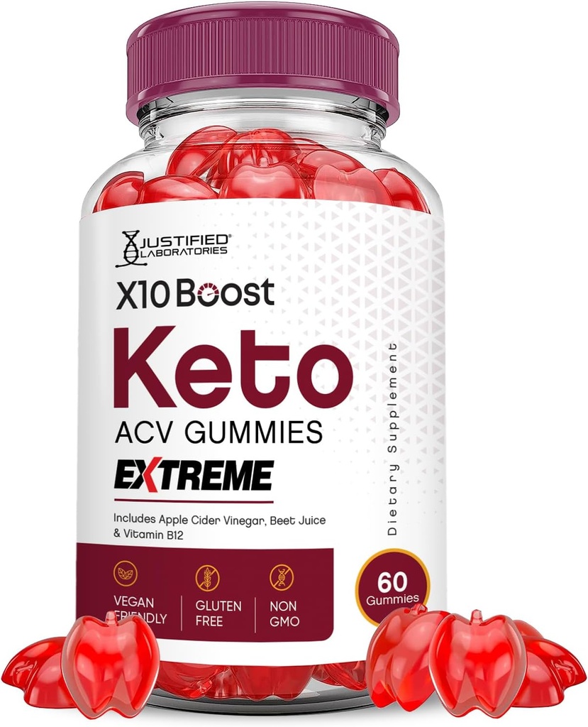 Justified Laboratories X10 Boost Keto ACV Gummies Extreme 2000MG X 10 Boost Keto Gummies Apple Cider Vinegar Formulated with Pomegranate Beet Juice Powder B12 Vegan Non GMO 60 Gummys