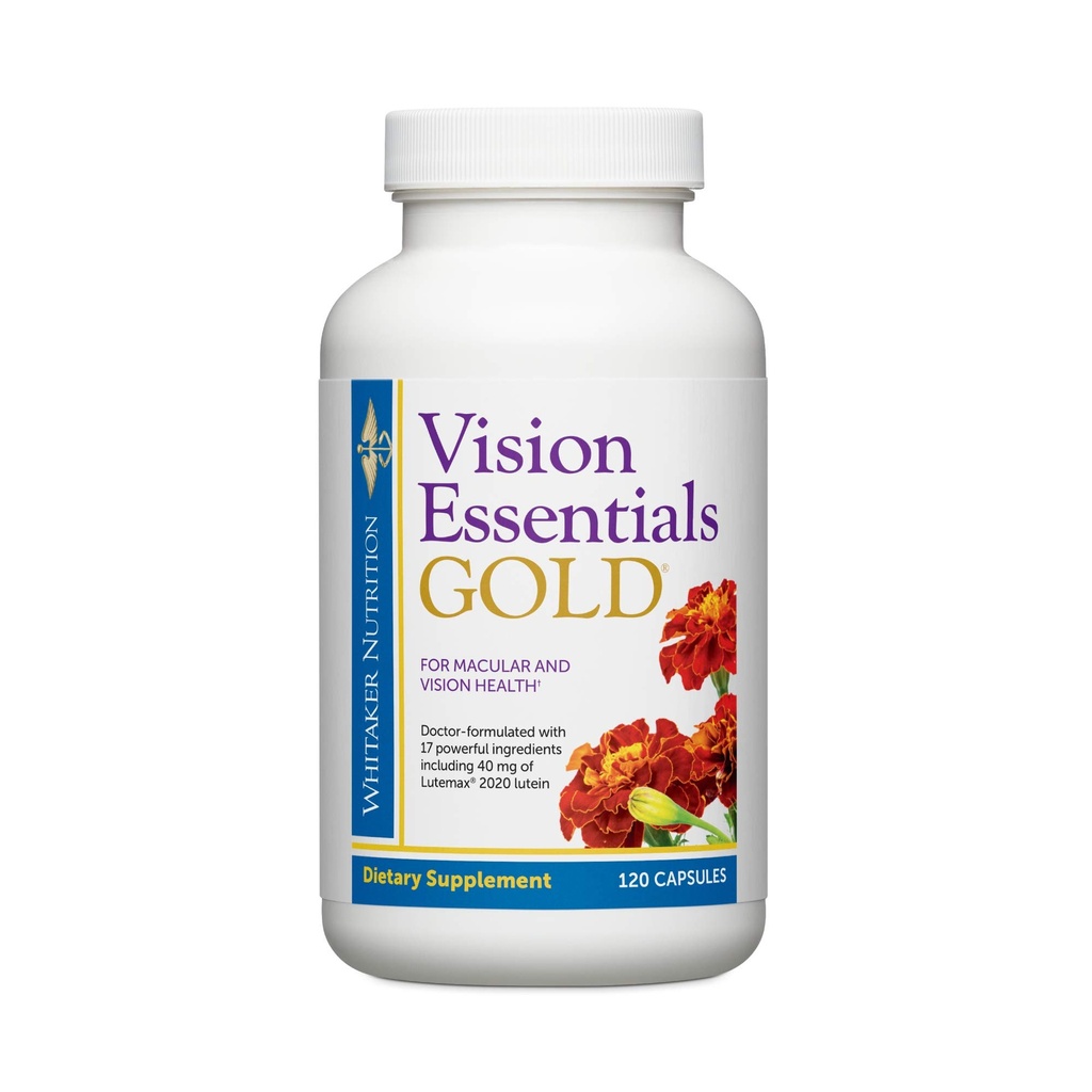 Dr. Whitaker's Vision Essentials Gold - Eye Health Supplement with 40 mg of Lutein Plus, Zeaxanthin & Taurin - Supports Macular Health and Shields Eyes Against Blue Light Exposure (120 Capsules)