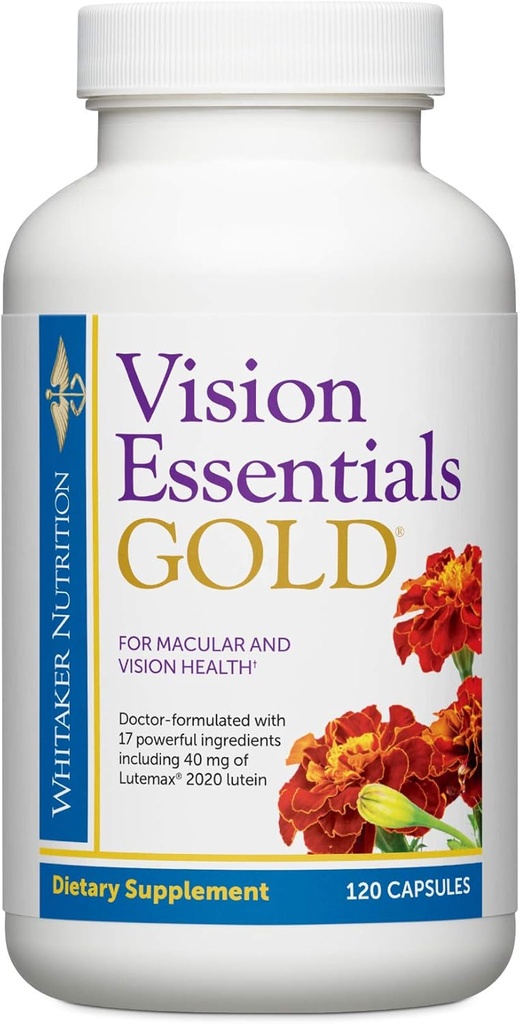 Dr. Whitaker's Vision Essentials Gold - Eye Health Supplement with 40 mg of Lutein Plus, Zeaxanthin & Taurin - Supports Macular Health and Shields Eyes Against Blue Light Exposure (120 Capsules)
