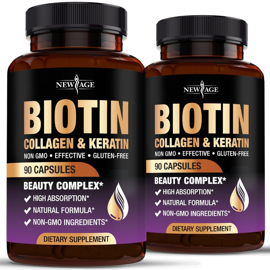 NEW AGE Biotin Collagen Keratin Hyaluronic Asit - Erkekler ve Kadınlar için 50.00006 Saç Büyüme Vitaminleri, Saçlar, Cilt Vitaminleri ve Vitamini E Folic Acid MSM- 180 Kont