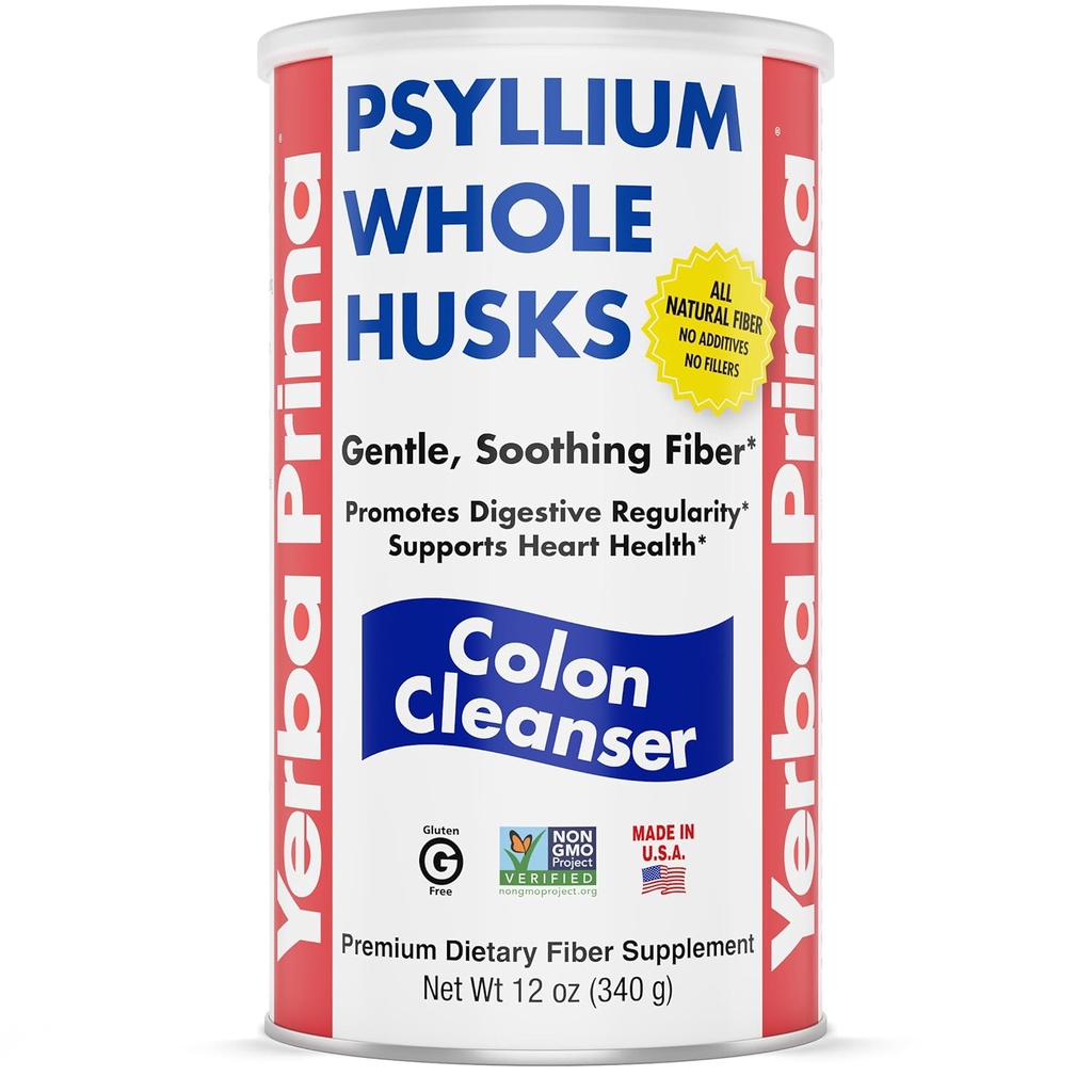 Yerba Prima Psyllium Husk, 12 Ounce - Whole Husk Fiber Supplement, Vegan, No Sugar or Artificial Sweeteners, Non GMO, Gluten Free