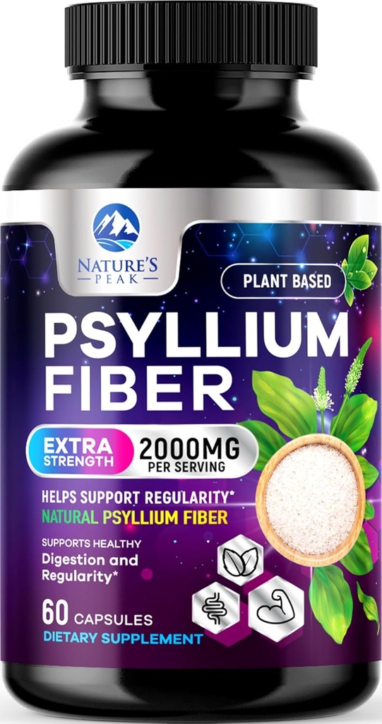 Psyllium Husk Fiber Supplement 1500mg - Vegan Prebiotic, Soluble Fiber for Daily Digestive Health & Regularity Support, Natural Psyllium Powder Caps, Sugar-Free, Non-GMO & Gluten-Free - 60 Κάψουλες