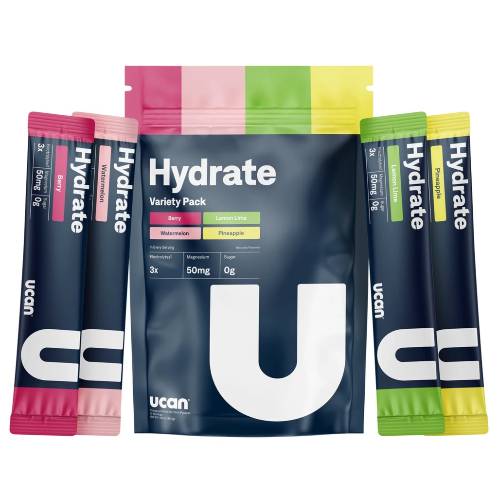 UCAN Hydrate Electrolyte Drink Mix (Variety Pack, 12 Stickpacks) Sugar-Free, Keto-Friendly, Vegan, Non-GMO, Gluten-Free Electrolyte Toz with P properties & Magnezyum for Runners & Athletes)