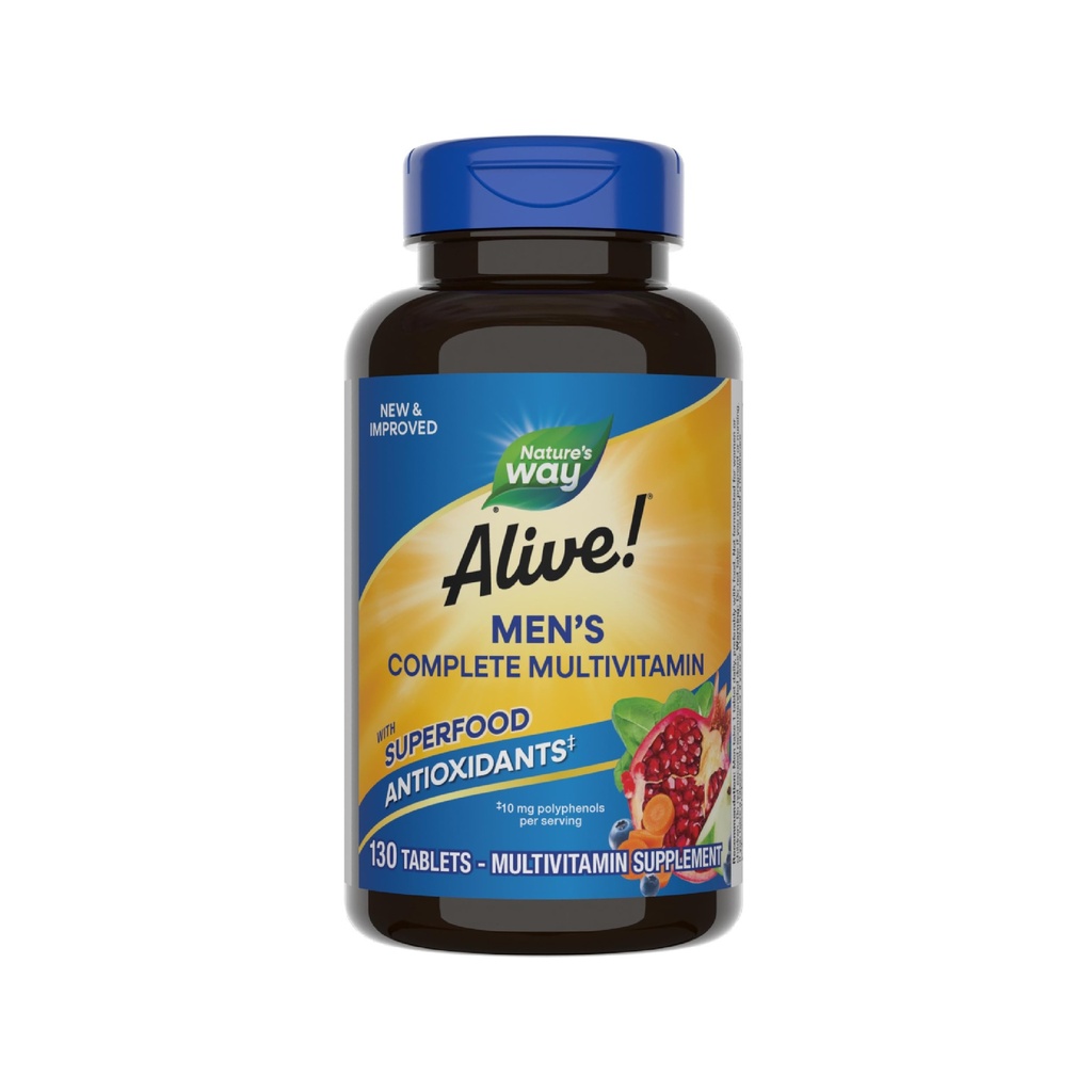 Doğanın Yolu Alive! Men's Complete Daily Multivitamin, Supports Energy Metabolism & Muscle Function*, B-Vitamins, Gluten Free, 130 Tablet (Pazar Mayıs Vary)