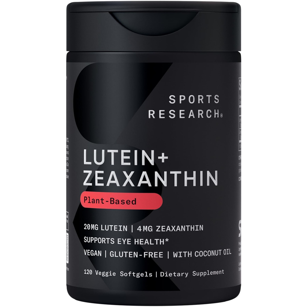Sports Research® Lutein ve Zeaxanthin Capsules - Eye Health Support Supplement Made with Lute-Gen® and Organic Coconut Oil - Vegan Friendly & Non-GMO Onaylandı - 120 Veggie Softgels