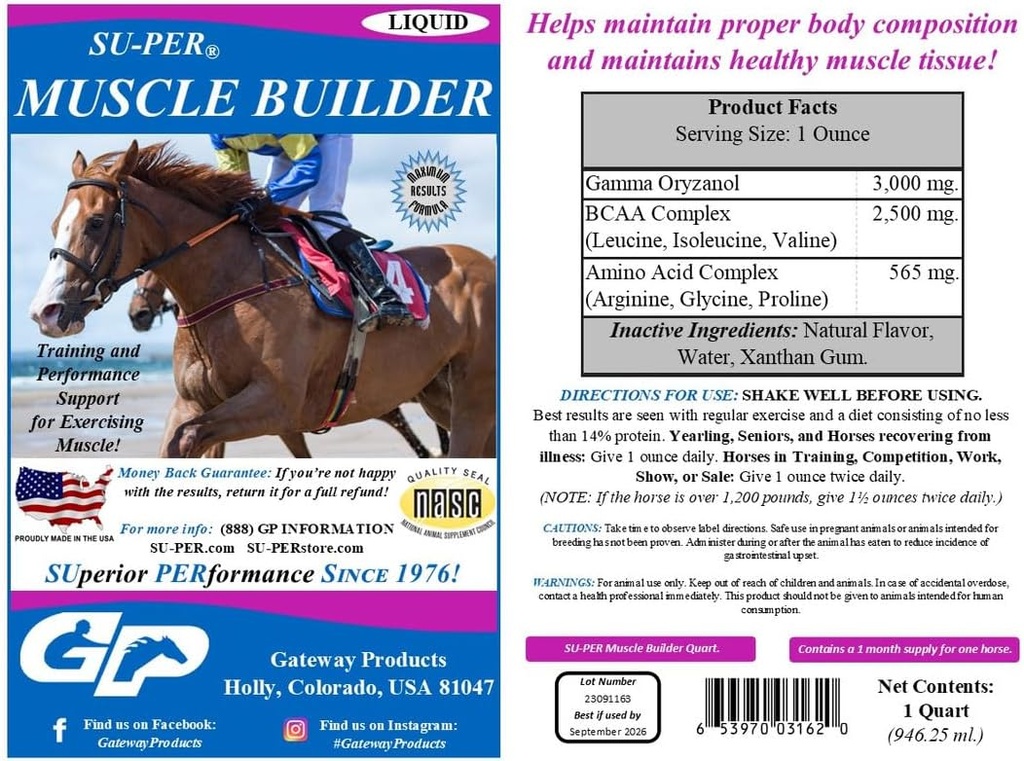 SU-PER Muscle Builder Horse Supplement - Exercising Muscle - 1 Gallon + Pump