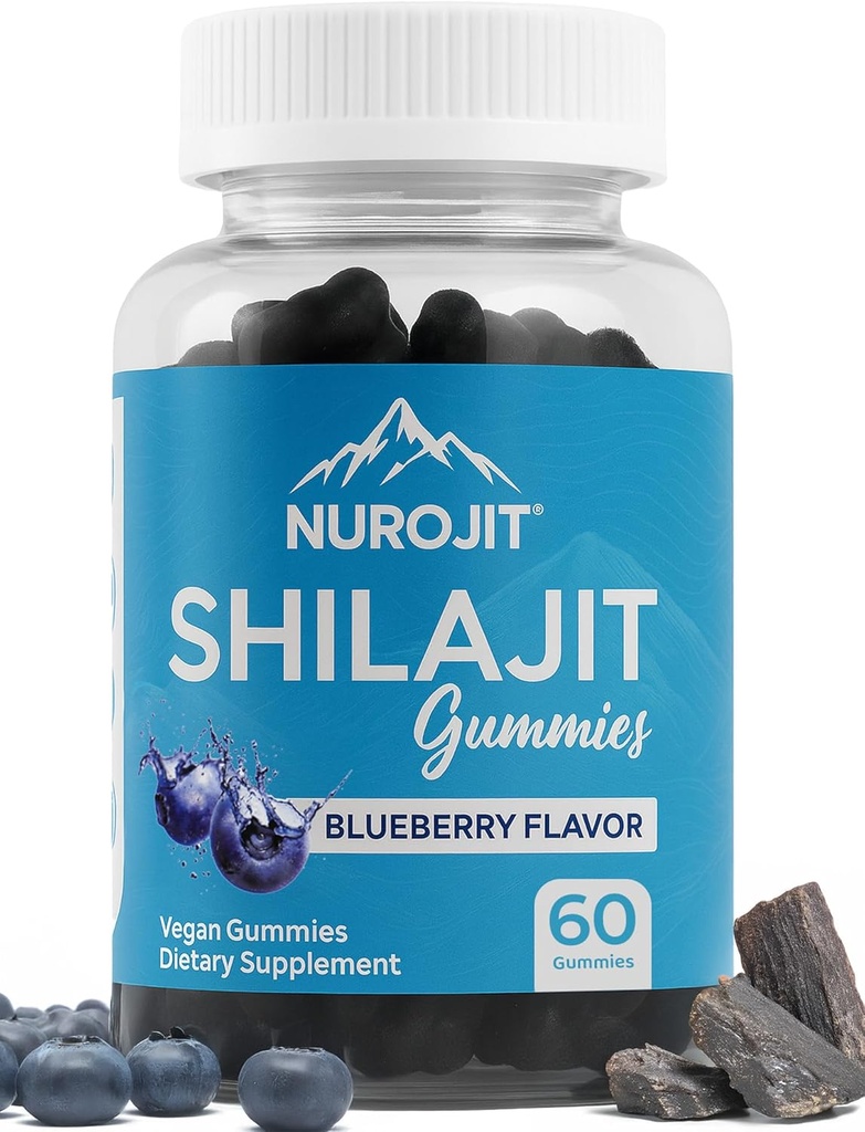 Shilajit Gummies, Blueberry Flavor, Himalayaaj, Lab Tested, Non-GMO, Gluten Free, Vegan Dostu, Mess-Free Alternative to Wear Routine, 60 Vegan Gummies