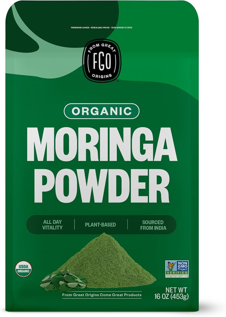 FGO Organik Moringa Oleifera Leaf Toz, 16oz Bulk Resealable Pouch, Hindistan'dan Kaynaklanan, Non-GMO, Ambalaj Mayıs Vary ( 1)