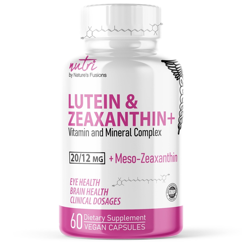 Nature's Fusions Nutri Lutein 20 mg Eye Vitamins Kompleks - Triple Carotenoid Formula - Lutein ve Zeaxanthin - Contains çinko, Vitamins A,C,D3,E, Folate - 60 Capsules - Eye Health Supplements