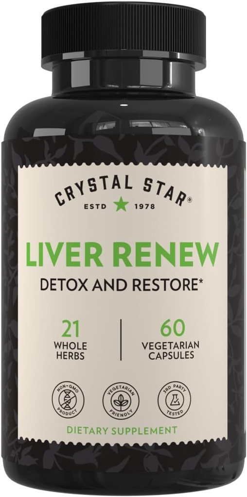 Crystal Star Liver Renew, 60 Capsules, Herbal Liver Cleanse Supplement That Supports Normal Liver Function & Supports Toxin Release - Süt Butle, Non-GMOMO