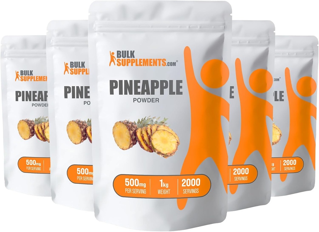 BulkSupplements.com Pineapple Toz - Pineapple Meyve Tozu, Flavoring & Smoothies - Unsweetened & Gluten Free, 500 mg per Service, 5g (11 lbs) (Pack of 5)