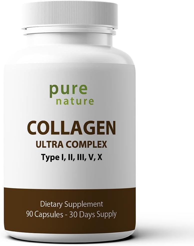 PureNature Collagen Ultra - Collagen Peptides με 5 τύπους I, II, III, V & X φυσικά υδρολυμένο κολλαγόνο για μαλλιά, δέρμα, νύχια και κοινή υποστήριξη - 90 κάψουλες