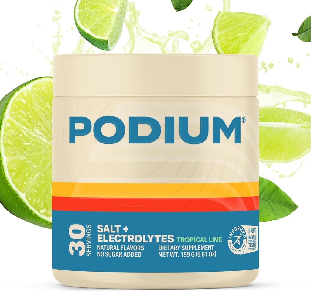 Podium Beslenme Eğitimi Salt + Elektrolytes Toz, Tropikal Lime, Post Workout Hydration & Muscle Recovery Support, Electrolyte Drink, Magnezyum, Pyum, Calcium, sodyum Salts, 30 Hizmet