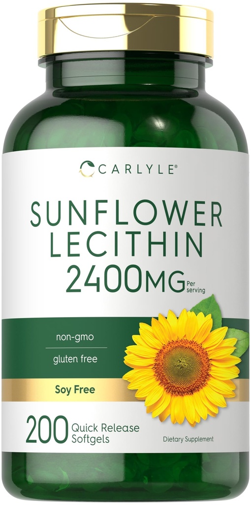 Carlyle Sunflower Lecithin Softgel Capsules | 2400 mg | 200 Kont | Phosphatidyl Choline | Non-GMO, Soy Free, Gluten Free Supplement Supplement Supplement