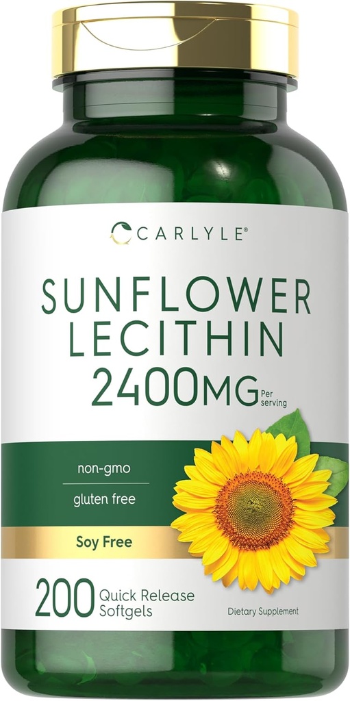 Carlyle Sunflower Lecithin Softgel Capsules | 2400 mg | 200 Kont | Phosphatidyl Choline | Non-GMO, Soy Free, Gluten Free Supplement Supplement Supplement