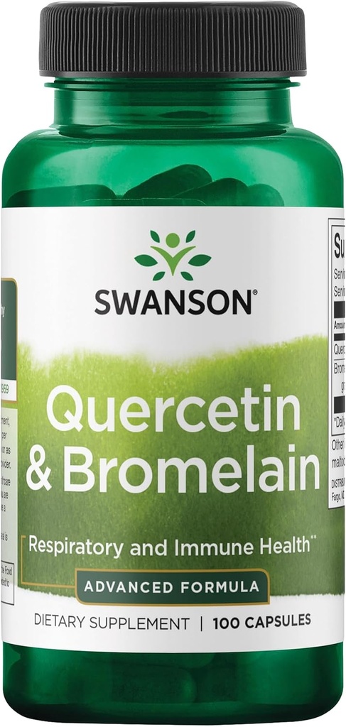 Swanson Quercetin & Bromelain-Promote Respiratory Health Support-Aid Mevsim Immune System Health-Depre Cholesterol Levels Zaten w/i Normal 100 Caps (250 mg Quercetin/78 mg Bromelain)