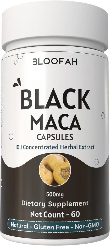 Black Maca Capsules 500 mg | 10:1 Extract Toz | Interd Herbal Supplement | Non-GMO, Gluten-Free, Maca Root Extract | Premium Herbal Beslenme (60 Kont)