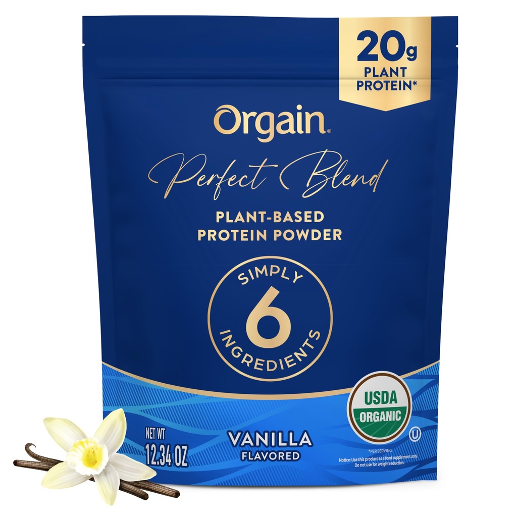 Orgain Organic Vegan Mükemmel Protein Toz, 20g Clean Plant proteini, 6 Malzemeler, <1g Sugar, Gluten Free, Non-GMO; Yapay Flavors, Stevia Extract, Süt veya Soy Malzemeler- Vanilla