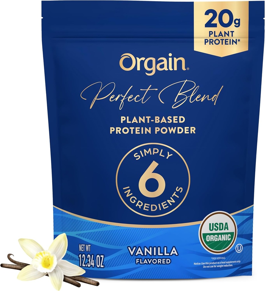 Orgain Organic Vegan Mükemmel Protein Toz, 20g Clean Plant proteini, 6 Malzemeler, <1g Sugar, Gluten Free, Non-GMO; Yapay Flavors, Stevia Extract, Süt veya Soy Malzemeler- Vanilla