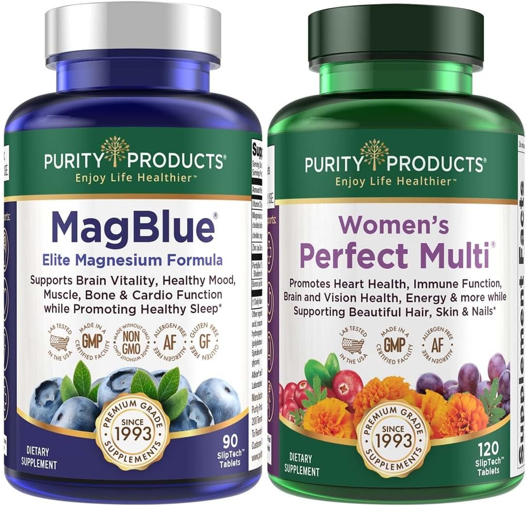 Yüksek kaliteli Grafik - Mag Blue + Women's Perfect Multi - Mag Blue (Magnesium Bisglycinate + Vitamin D3 + Daha Fazla) - Kadınlar Mükemmel Multi - Destekler Urinary Tract Health, Immunity, Hair Skin Nails + Daha Fazlası