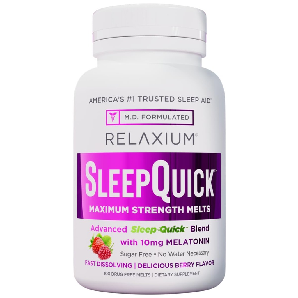 Relaxium Sleep Hızlı En Güçlü Melts, Fast Acting Sleep Aid with 10 mg Melatonin, Drug Free Diyetary Supplement, Vegan, Gluten Free, Made in USA, 100 Services, Berry Flavor