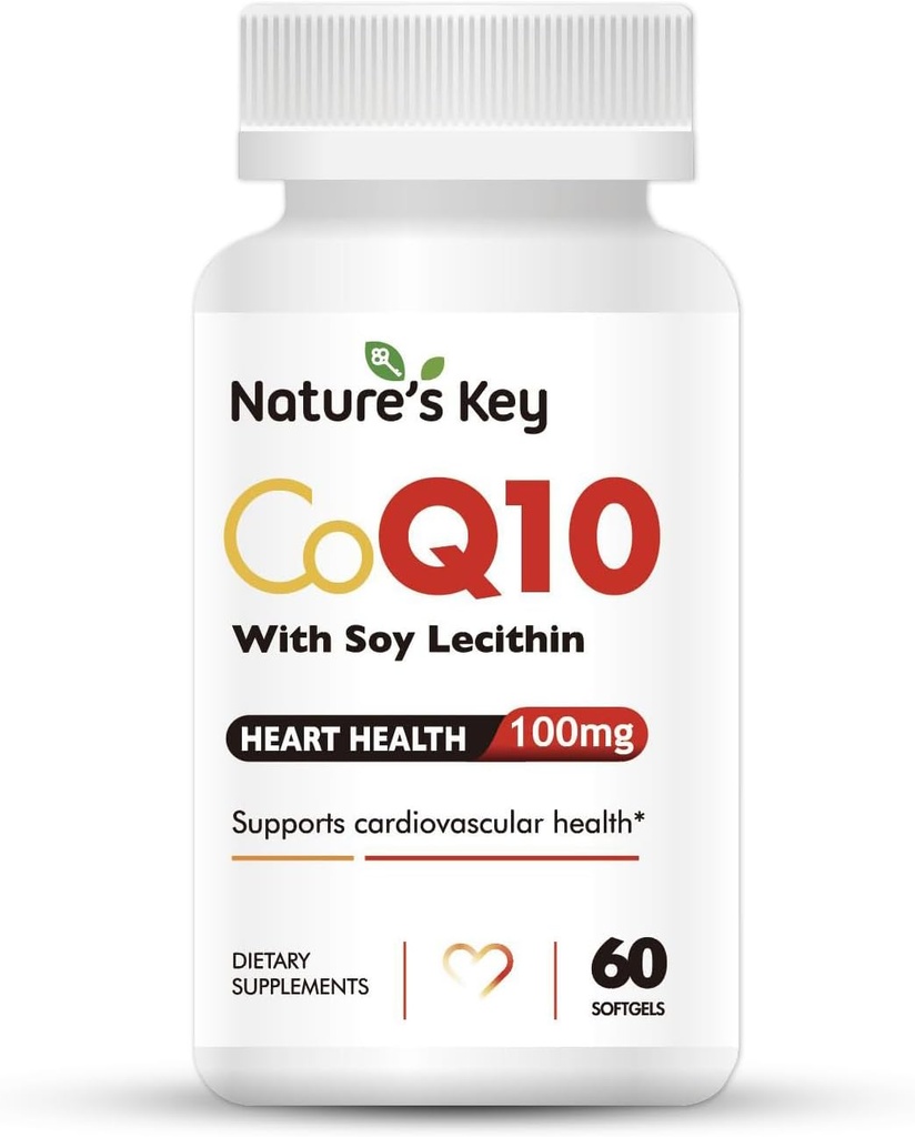 Nature's Key CoQ10 200 mg Softgels - 3X Better Absorbtion Water ► Coenzyme Q10 For Heart Health için 50 mg Soy Lecithin - 1 Ay Supply(60 Counts)