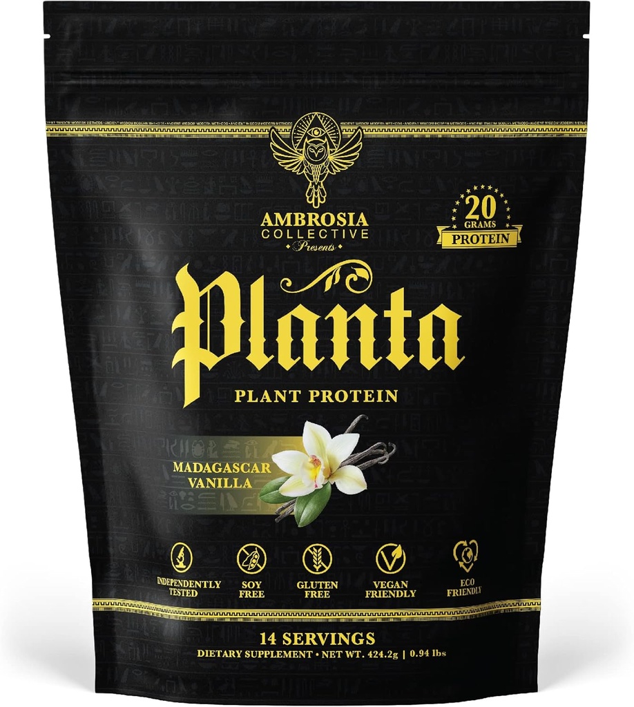 Ambrosia Planta - Premium Plant-Based Protein | Vegan & Keto Friendly | Gurating or Stomach Upset | Gluten & Soy Free | No eklenmiş Şeker | 14 Hizmet | (Vanilla)