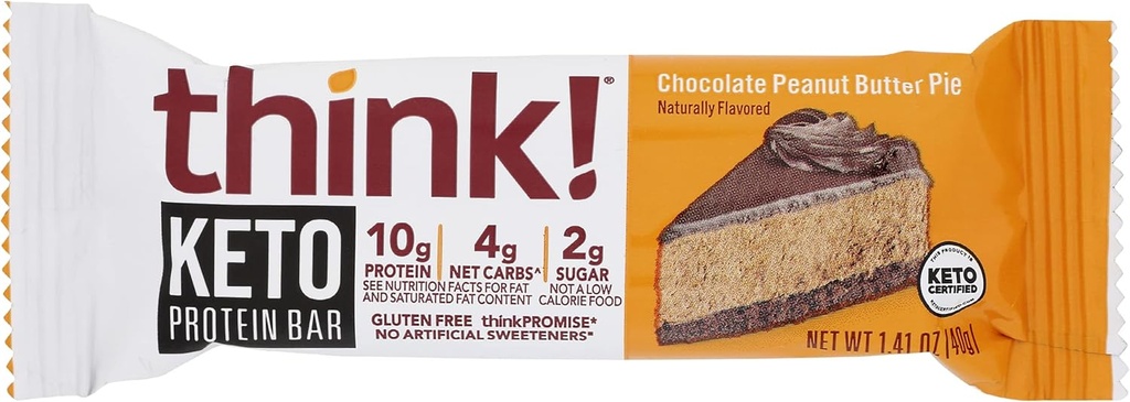 Düşün! Protein Barlar, Yüksek Protein Snacks, Gluten Free, Sugar Free Energy Bar with Whey protein Isolate, Chocolate Peanut Butter Pie, Beslenme Bars without Yapay Sweeteners, Keto, 1.41 Oz (Paket 10)