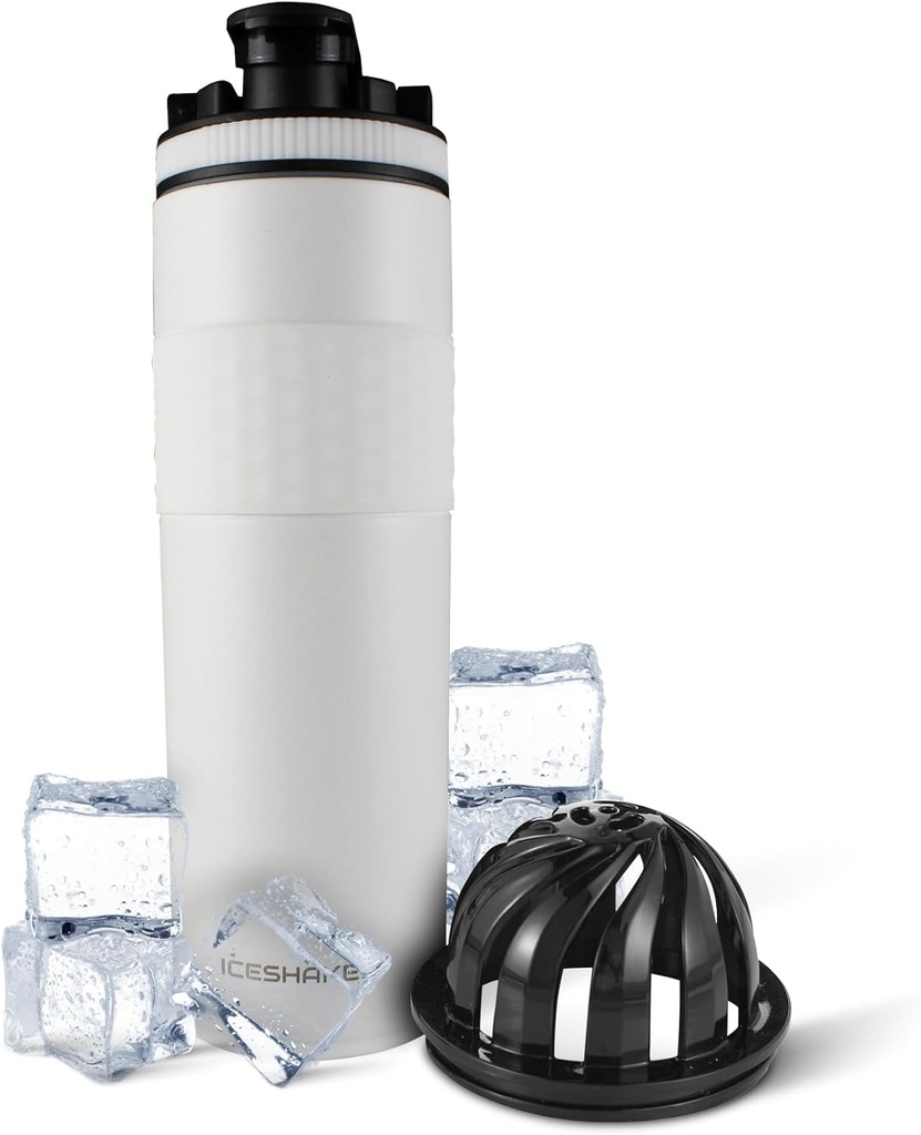 Buz Shaker, paslanmaz çelik Shaker Şişe | 20 oz, Beyaz | 24+ Saatler için Soğuk Savaş | Twist-on Agitator | Odor-Free Şişe Protein Shakes, Water, Smoothies, Cocktails