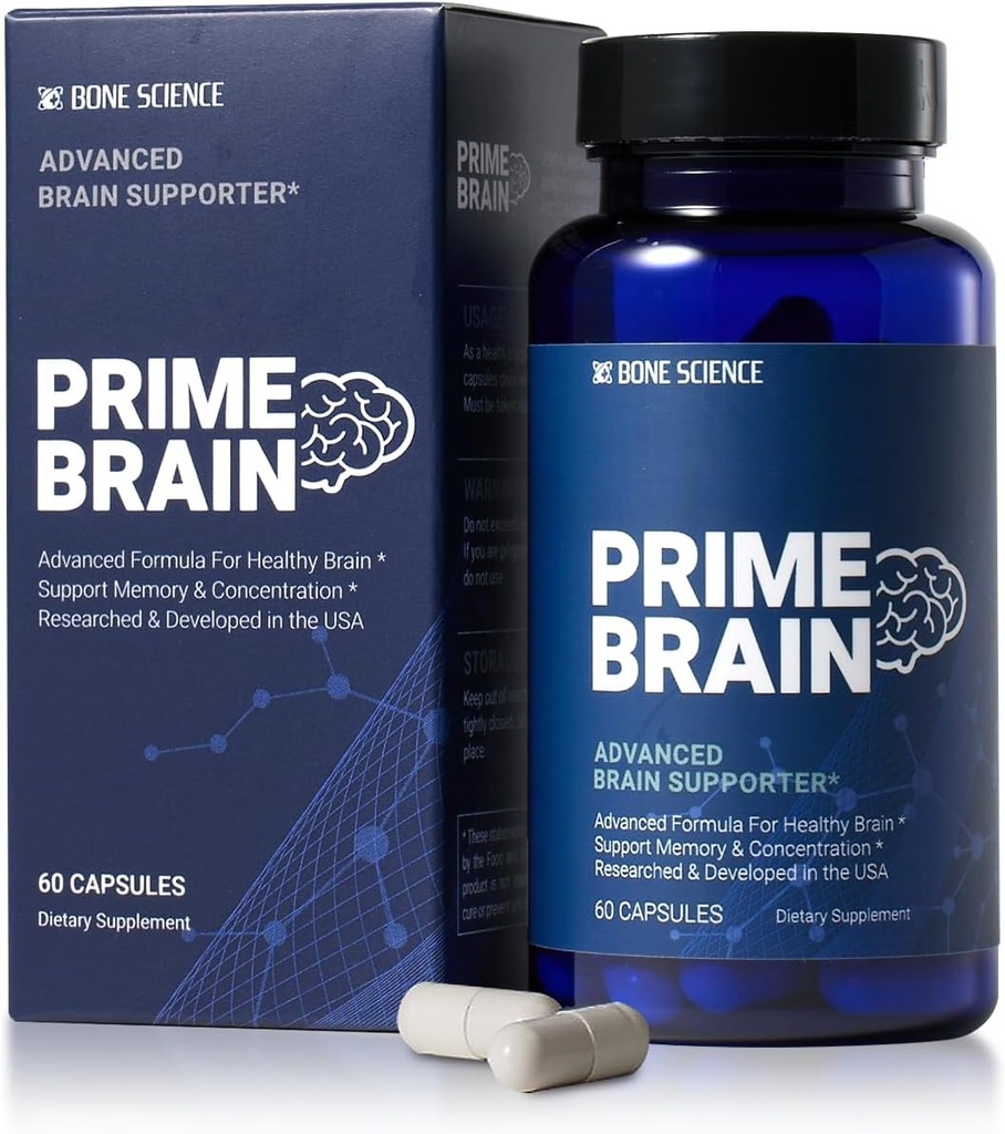 BONE SCIENCE - Prime Brain Supplement - Focus, Memory & Cognitive Performance, Alfa GPC, L-Theanine & Ginkgo Biloba, Vegan - 60 Capsules