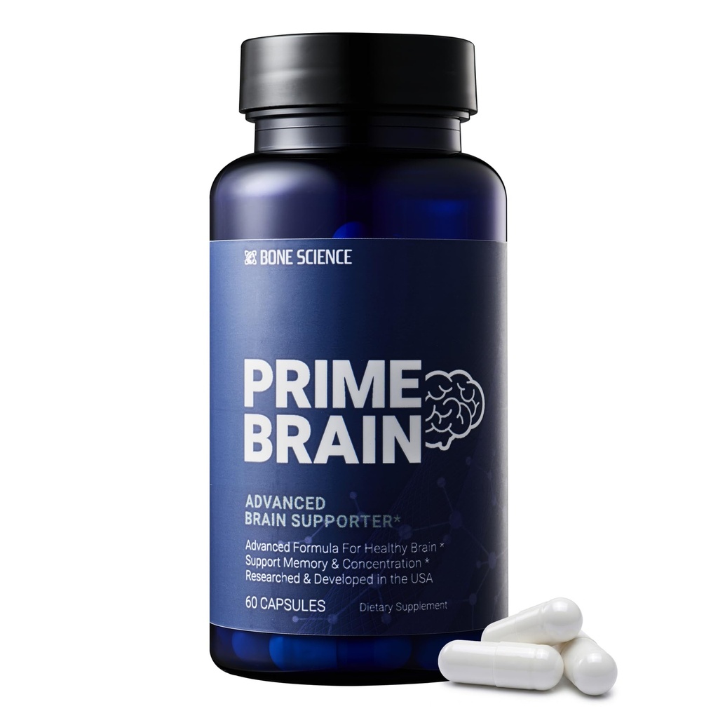 BONE SCIENCE - Prime Brain Supplement - Focus, Memory & Cognitive Performance, Alfa GPC, L-Theanine & Ginkgo Biloba, Vegan - 60 Capsules