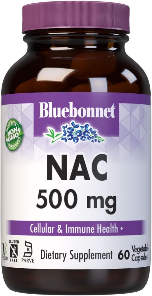 Bluebonnet NAC 500 mg Vitamin Capsules, 60 Kont