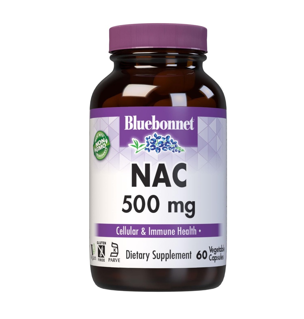 Bluebonnet NAC 500 mg Vitamin Capsules, 60 Kont