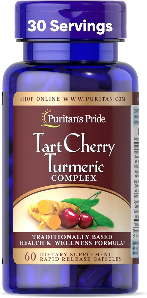 Puritan's Pride Tart Cherry Turmeric Complex, Συμπλήρωμα διατροφής για την Αντιοξειδωτική Υγεία, 60 κάψουλες ταχείας απελευθέρωσης