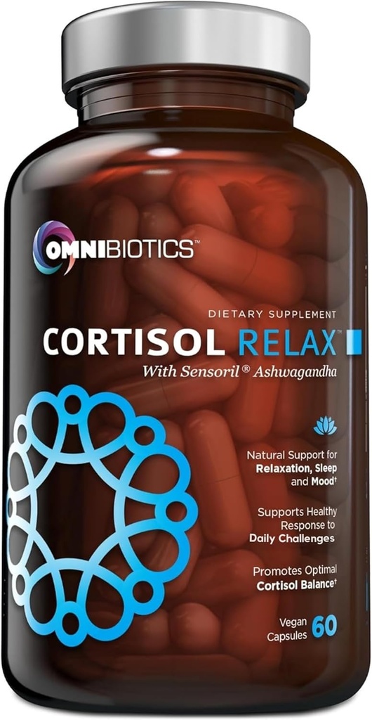 OmniBiotics Cortisol συμπλήρωμα για γυναίκες και άνδρες - High Cortisol Manager με Ashwagandha, L-Θεανίνη, Magnolia Extract, Phosphatidylserine για την υποστήριξη χαλάρωσης, ηρεμίας, Detox - 60 Vegan Κάψουλες