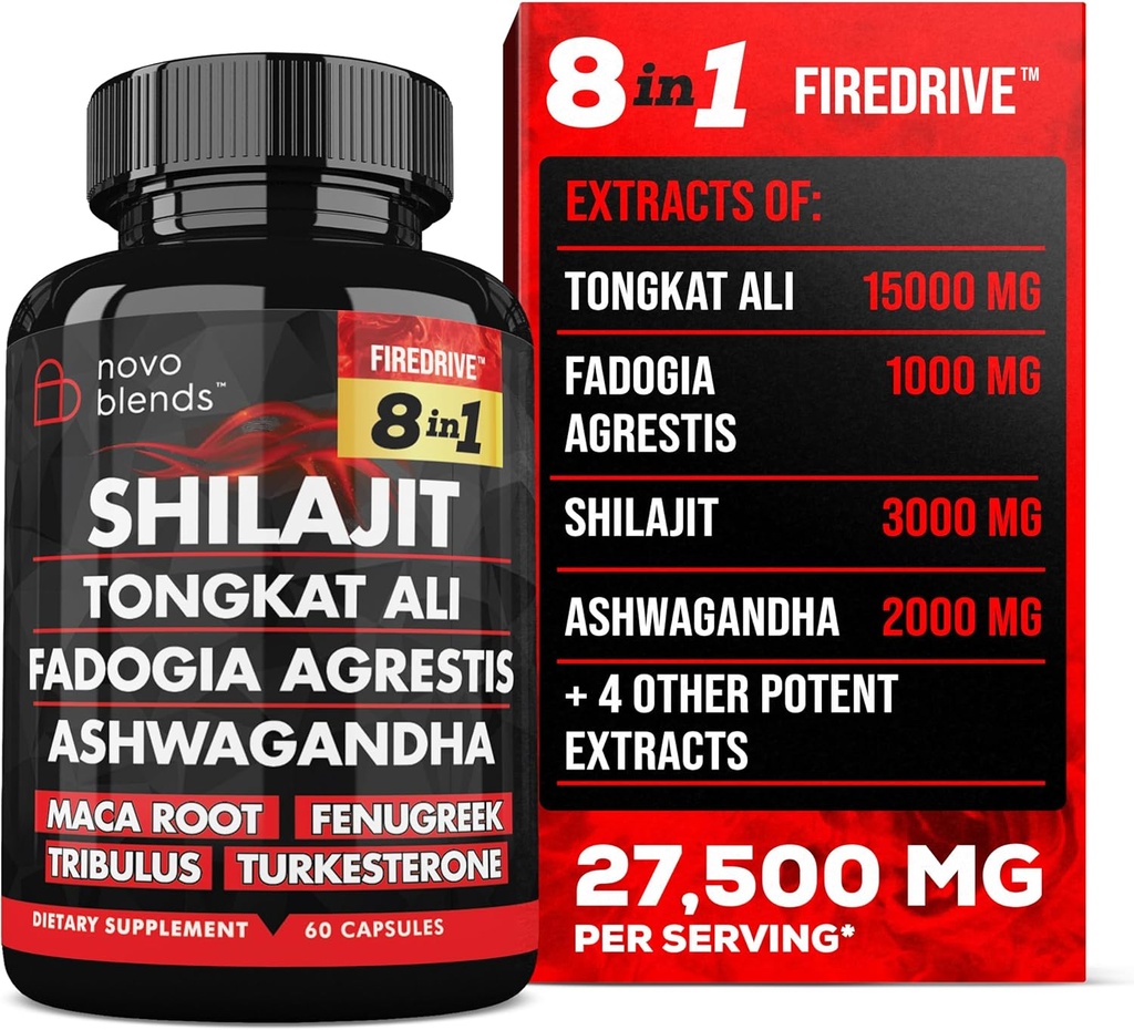 Shilajit 3000 mg Tongkat Ali 15,000 mg Fadogia Agrestis 1000 mg Maca Root 2000 mg Ashwagandha 4000 mg Fenugreek 1500 mg Tribulus Terrestris 500 mg Turkesterone 500 mg, 8in-1 Supplement Meeting for Men