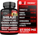Shilajit 3000 mg Tongkat Ali 15,000 mg Fadogia Agrestis 1000 mg Maca Root 2000 mg Ashwagandha 4000 mg Fenugreek 1500 mg Tribulus Terrestris 500 mg Turkesterone 500 mg, 8in-1 Supplement Meeting for Men