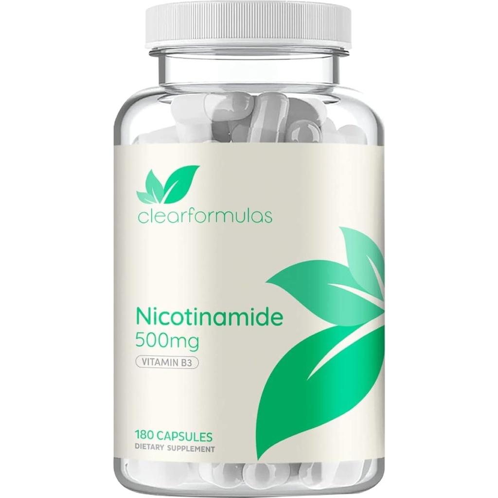 B3 Nicotinamid 500 mg - Yüksek Apsiyon Vitamin B3 Niacin Flush için Ücretsiz Duyduğu için - NAD Precursor - CGMP Amerikan Tesisinde (180 Hizmet)