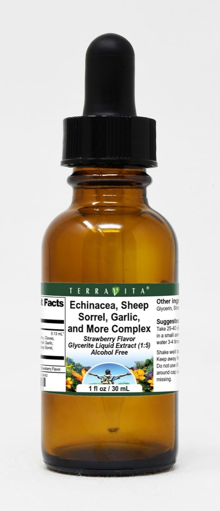 Terravita Echinacea, Koyun Sorrel,, ve Daha Kompleks Glycerite Sıvı Ekstraksiyon (1:5) - Strawberry Flavored (1 oz, ZIN: 523692)