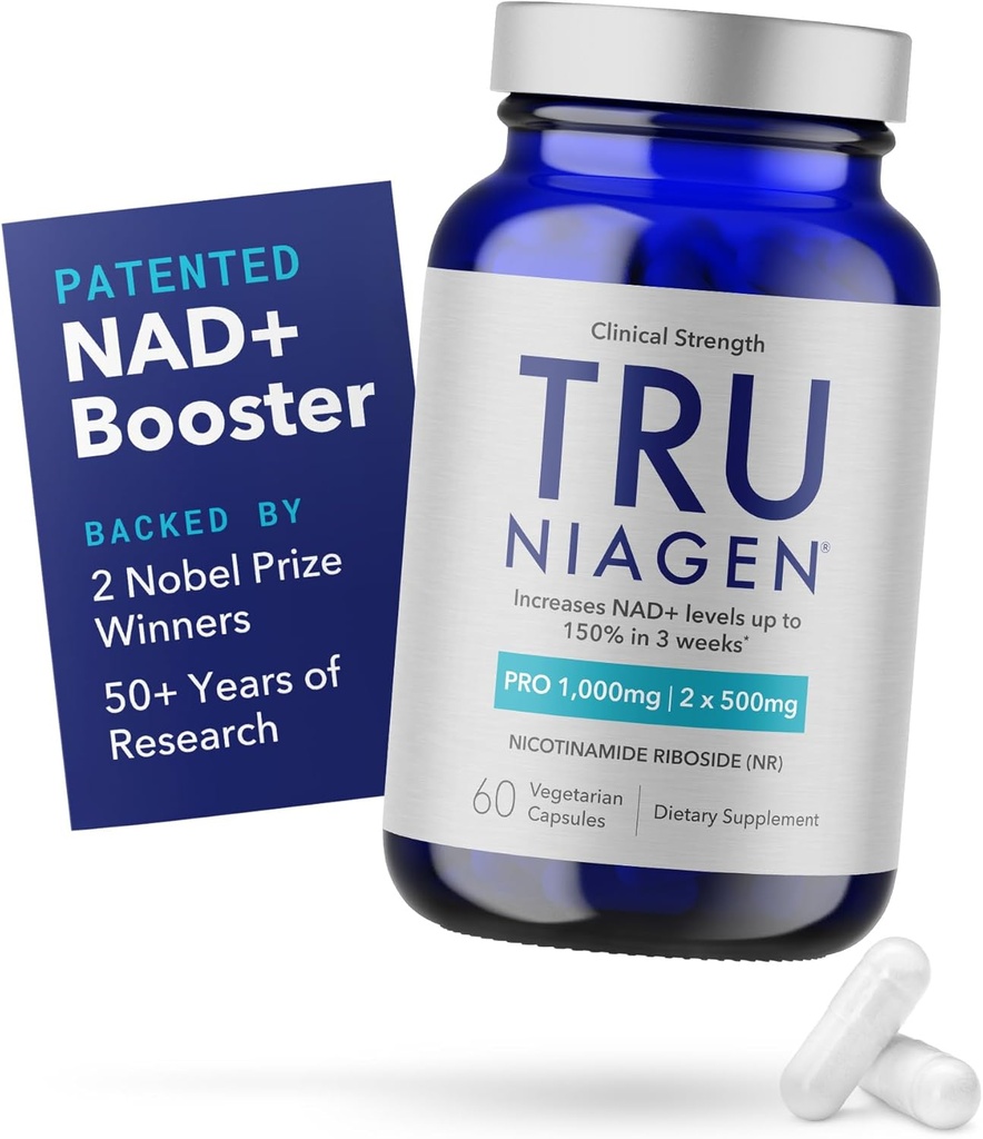 TRU NIAGEN PRO NAD+ Supplement for Anti Aging and Cell Regeneration, 2 x 500 mg Patented Niagen, 30 Hizmet | Destek Hücreleri Enerji | Nicotinamid Riboside (NR) Erkekler ve Kadınlar için Günlük Tamamlar