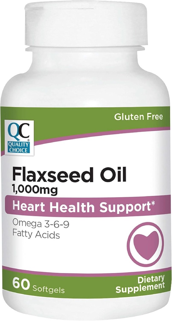 Quality Choice Flaxseed Oil 1000 mg Softgels – Cold Pressed, Plant-Based Source of Omega Fatty Acids – 120 Easy-to-Swallow Softgels – No Yapay Colors or Preservatives