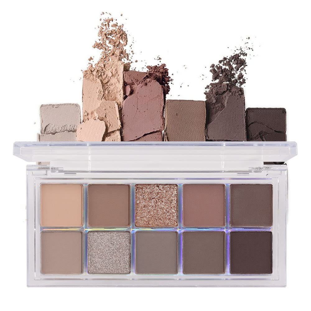BINGBRUSH 10 Colors Dark Brown Gray Eyeshadow Pallet, High Pigmented Matte Shimmer Eyeshadow, Natural Neutral Shiny Eyeshadow Ultimate Makeup Palette, Vibrant Make Up Pallets Kit