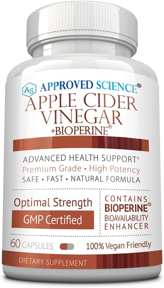 Approved Science Apple Cider Vinegar Capsules with 'The Mother' and BioPerine – 1600mg, Non-GMO, Vegan, 60 Capsules (Pack of 1)