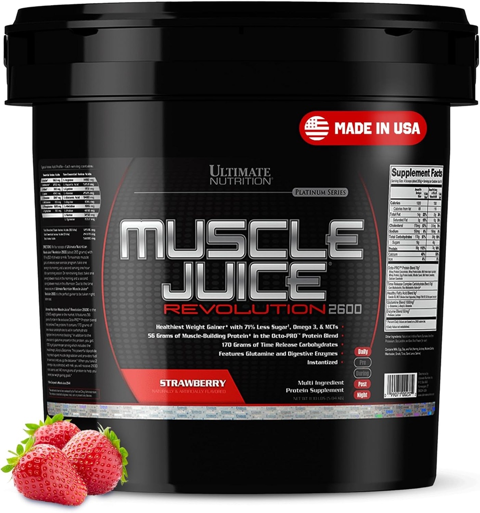Ultimate Beslenme Kas Suyu 2600 Devrim, Kilo Mix Iklim Mix - Mass Winer Workout Toz Supplement for Lean Muscle growth & Recovery with 56g protein Blend - Strawberry, 11.105lb