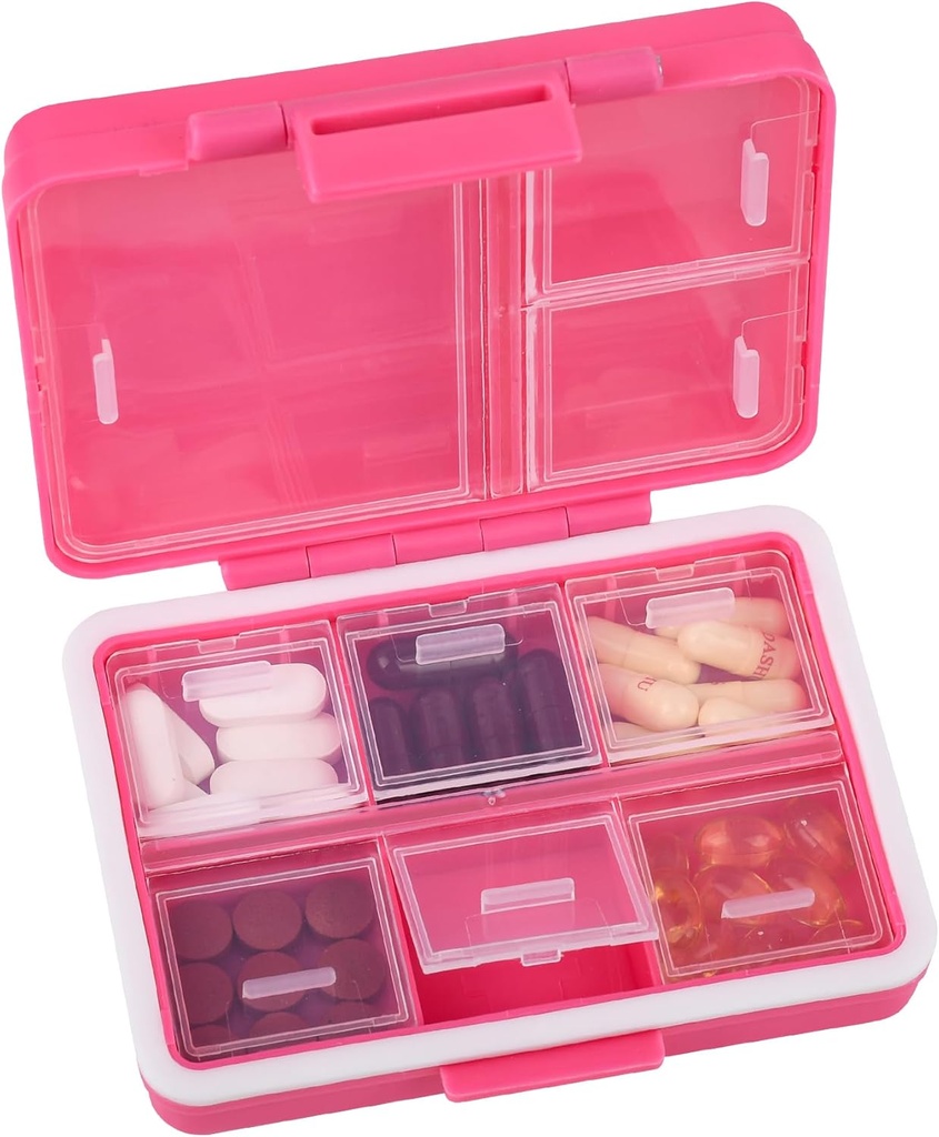 9-Grid Pill Organizer,Portable Pill Box,Large Kapasite Karşılaştırmalar,Travel Pill Konteyner,Medicine columns,Pill Purse,Pill Case for Vitamins, Fish Oils or Supplements (Rose)
