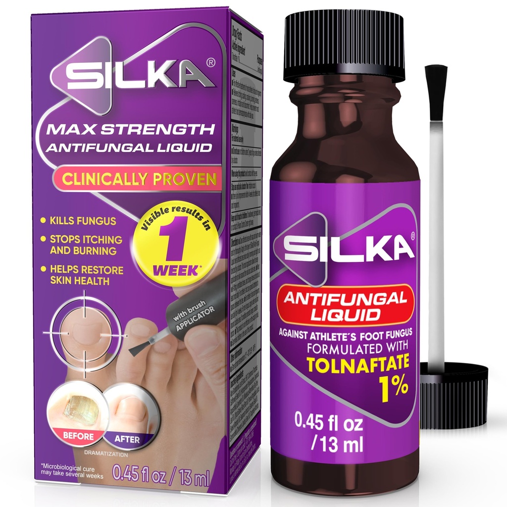 Senaryo Applicator ile Toenail Health için SILKA Max Strength Antifungal sıvı, 1 hafta içinde sonuçlar, Hasarlı Toenails için Nail Fungus Tedavisi, Sporcunın Ayak Tedavisi, Tolnaftate% 0.45 Fl Oz Oz