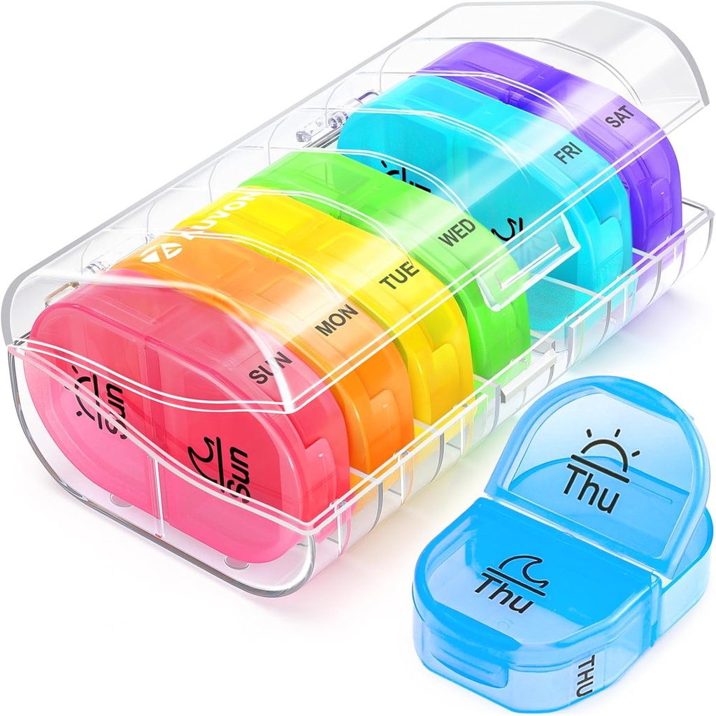 AUVON Pill Box 2 Times a Day, Weekly Pill Organizer AM PM with 7 Daily Pocket Case to Hold, Medicine, Drug, and Supplement Supplement